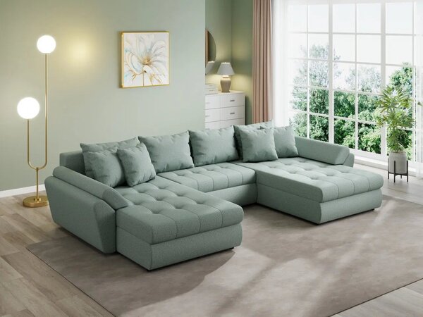 Colțar extensibil dumonde cu ladă de depozitare Loana U Enjoy Mint 375x185 cm
