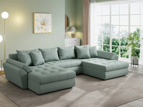 Colțar extensibil dumonde cu ladă de depozitare Loana U Enjoy Mint 375x185 cm
