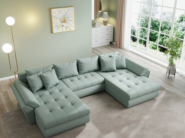 Colțar extensibil dumonde cu ladă de depozitare Loana U Enjoy Mint 375x185 cm