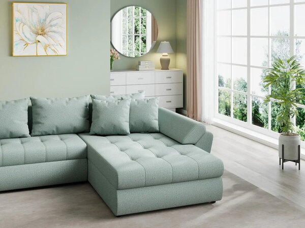 Colțar extensibil dumonde cu ladă de depozitare Loana U Enjoy Mint 375x185 cm