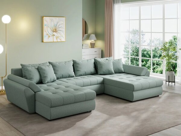 Colțar extensibil dumonde cu ladă de depozitare Loana U Enjoy Mint 375x185 cm
