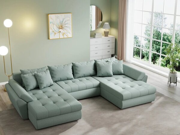 Colțar extensibil dumonde cu ladă de depozitare Loana U Enjoy Mint 375x185 cm