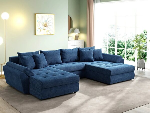 Colțar extensibil dumonde cu ladă de depozitare Loana U Zoom Blue 375x185 cm