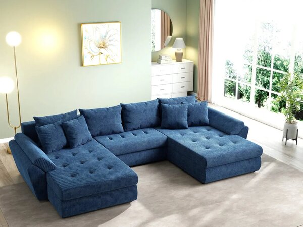 Colțar extensibil dumonde cu ladă de depozitare Loana U Zoom Blue 375x185 cm