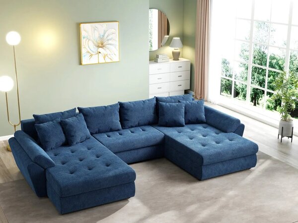 Colțar extensibil dumonde cu ladă de depozitare Loana U Zoom Blue 375x185 cm