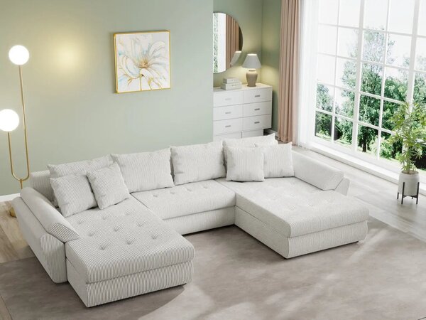 Colțar extensibil dumonde cu ladă de depozitare Loana U Zoom Cream 375x185 cm