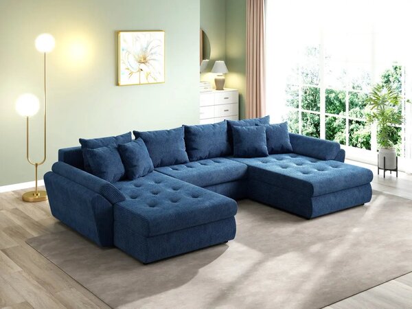 Colțar extensibil dumonde cu ladă de depozitare Loana U Zoom Blue 375x185 cm