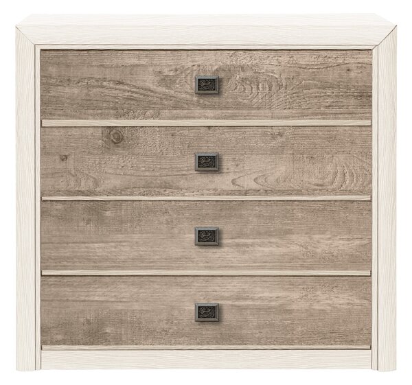 Dormitor Koen 2, Dulap 3 usi, comoda 4 sertare, pat 160x200cm, 2 noptiere, Stejar si Pin