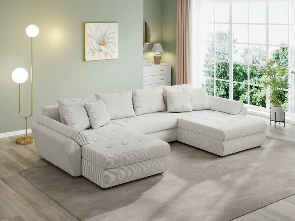 Colțar extensibil dumonde cu ladă de depozitare Loana U Zoom Cream 375x185 cm