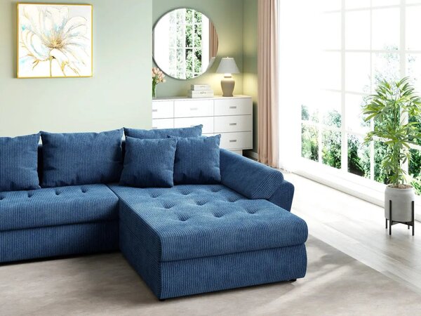 Colțar extensibil dumonde cu ladă de depozitare Loana U Zoom Blue 375x185 cm