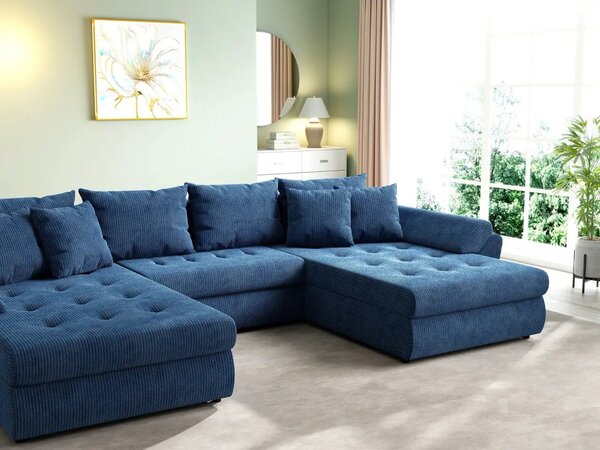 Colțar extensibil dumonde cu ladă de depozitare Loana U Zoom Blue 375x185 cm