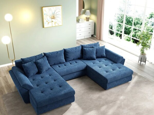 Colțar extensibil dumonde cu ladă de depozitare Loana U Zoom Blue 375x185 cm