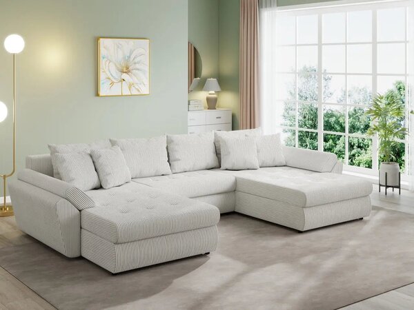 Colțar extensibil dumonde cu ladă de depozitare Loana U Zoom Cream 375x185 cm