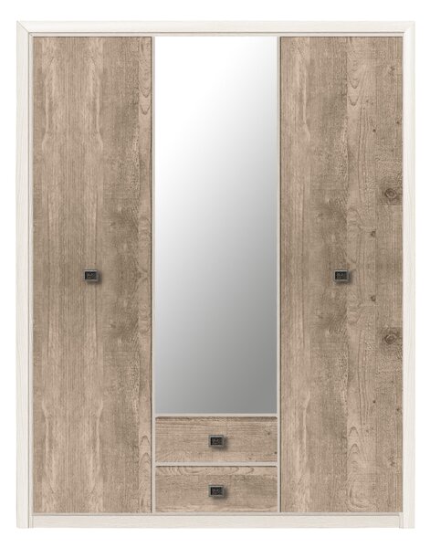 Dormitor Koen 2, Dulap 3 usi, comoda 4 sertare, pat 160x200cm, 2 noptiere, Stejar si Pin
