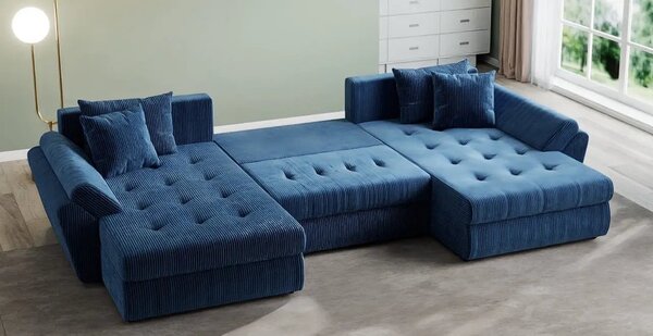 Colțar extensibil dumonde cu ladă de depozitare Loana U Zoom Blue 375x185 cm