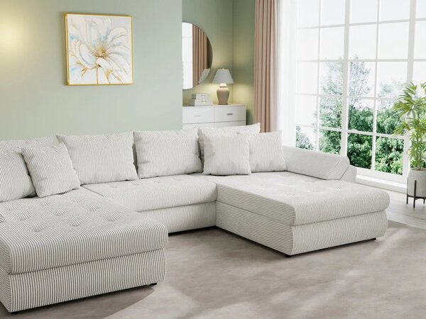 Colțar extensibil dumonde cu ladă de depozitare Loana U Zoom Cream 375x185 cm