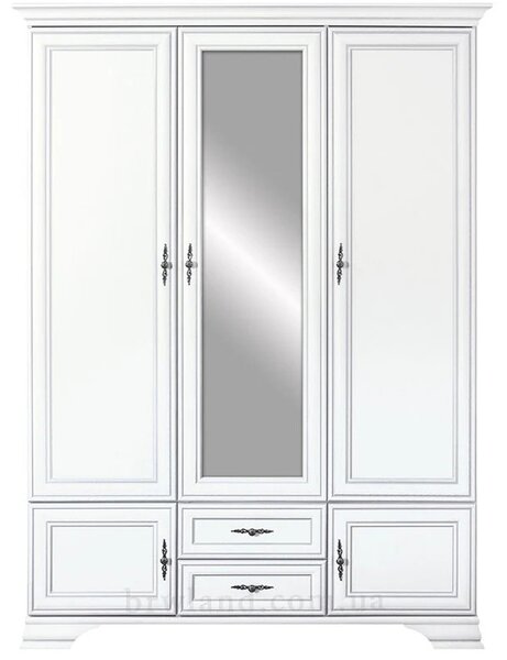 Dormitor Kentuki 1, Dulap 5 usi + 2 sertare, Comoda 2 usi + 4 sertare, Pat 160x200 cm, 2 noptiere, Alb