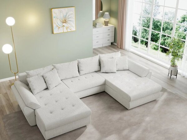 Colțar extensibil dumonde cu ladă de depozitare Loana U Zoom Cream 375x185 cm