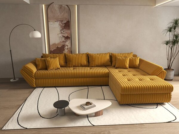 Colțar extensibil dumonde cu ladă de depozitare Loana XL Ambience Mustar II 335x185 cm
