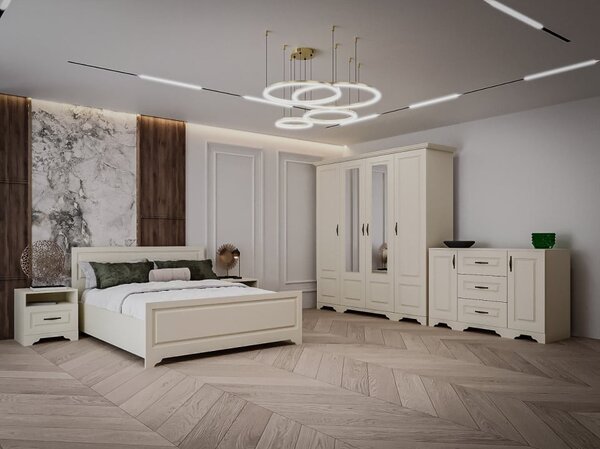 Dormitor Boston, Dulap 4 usi, comoda 2 usi + 3 sertare, pat 160x200, 2 noptiere