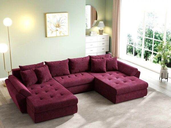 Colțar extensibil dumonde cu ladă de depozitare Loana U Zoom Red 375x185 cm