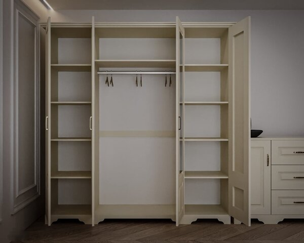 Dormitor Boston, Dulap 4 usi, comoda 2 usi + 3 sertare, pat 160x200, 2 noptiere