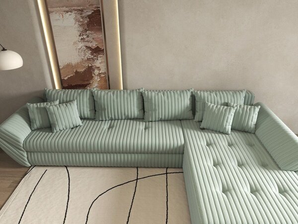 Colțar extensibil dumonde cu ladă de depozitare Loana XL Ambience Mint II 335x185 cm