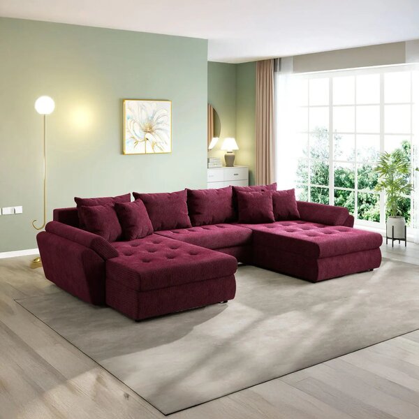 Colțar extensibil dumonde cu ladă de depozitare Loana U Zoom Red 375x185 cm