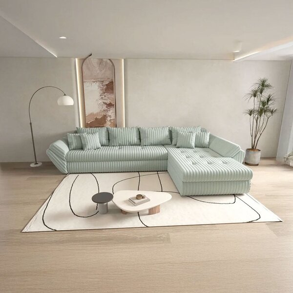 Colțar extensibil dumonde cu ladă de depozitare Loana XL Ambience Mint II 335x185 cm