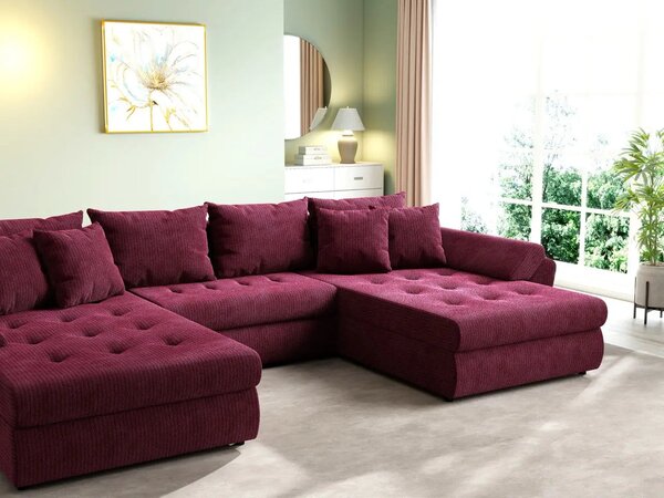 Colțar extensibil dumonde cu ladă de depozitare Loana U Zoom Red 375x185 cm