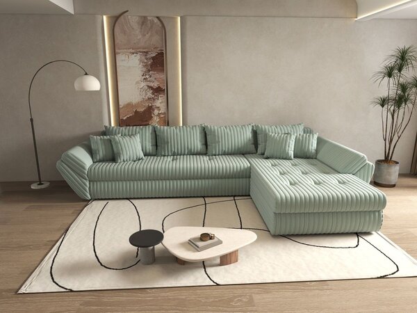 Colțar extensibil dumonde cu ladă de depozitare Loana XL Ambience Mint II 335x185 cm