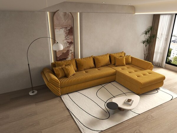 Colțar extensibil dumonde cu ladă de depozitare Loana XL Ambience Mustar II 335x185 cm