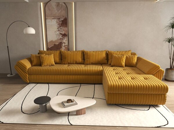 Colțar extensibil dumonde cu ladă de depozitare Loana XL Ambience Mustar II 335x185 cm
