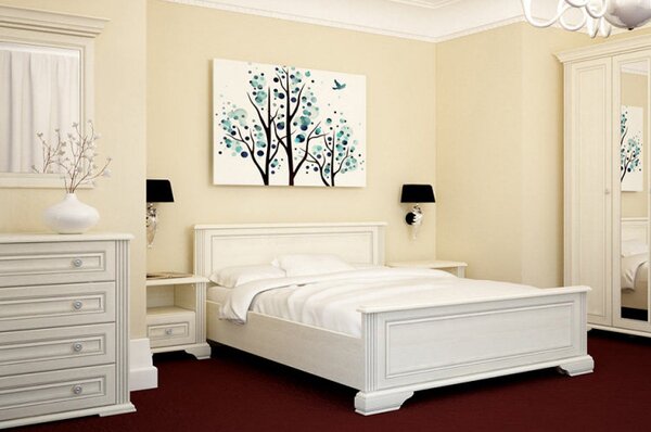 Dormitor White, Dulap 3 usi, comoda 4 sertare, pat 160x200cm, 2 noptiere, Alb texturat