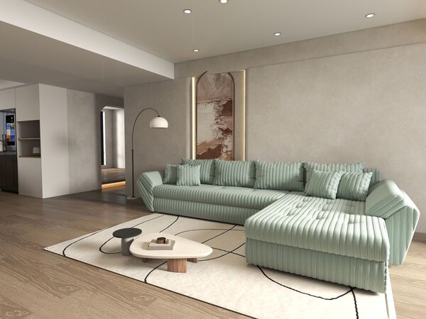 Colțar extensibil dumonde cu ladă de depozitare Loana XL Ambience Mint II 335x185 cm