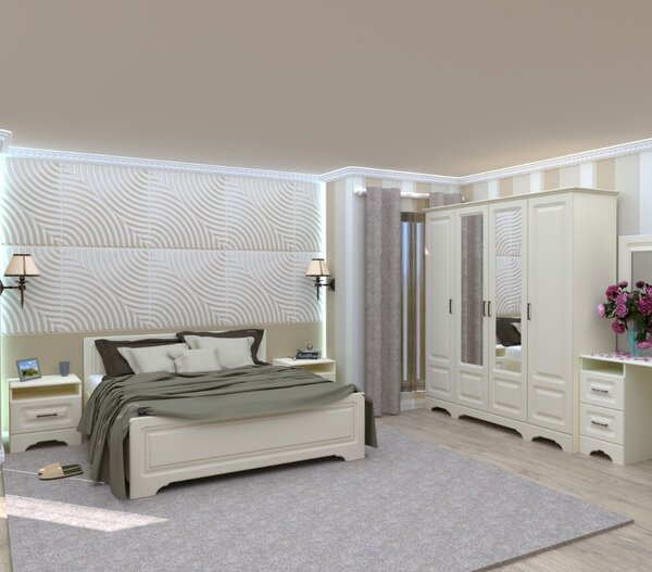 Dormitor Boston, Dulap 4 usi, comoda 2 usi + 3 sertare, pat 160x200, 2 noptiere