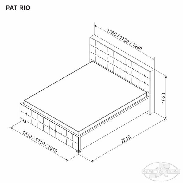 Pat Rio, spatiu depozitare, somiera rabatabila, 140x200 cm, Caramiziu
