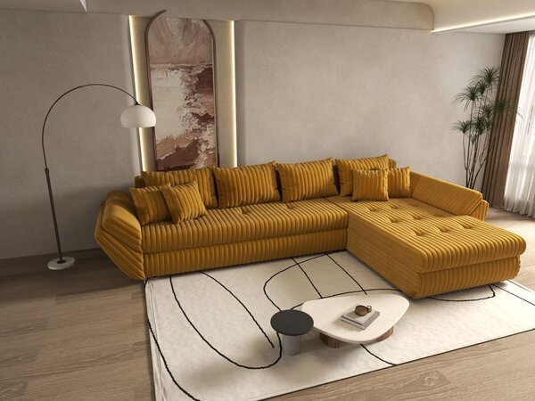 Colțar extensibil dumonde cu ladă de depozitare Loana XL Ambience Mustar II 335x185 cm