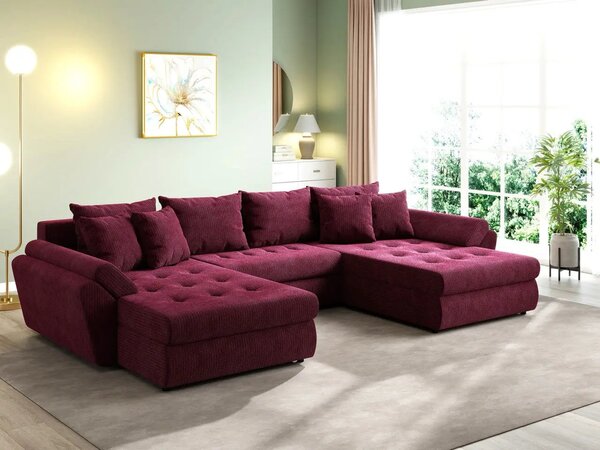 Colțar extensibil dumonde cu ladă de depozitare Loana U Zoom Red 375x185 cm