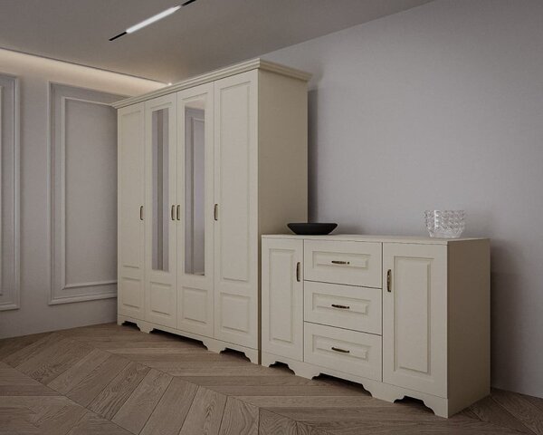 Dormitor Boston, Dulap 4 usi, comoda 2 usi + 3 sertare, pat 160x200, 2 noptiere
