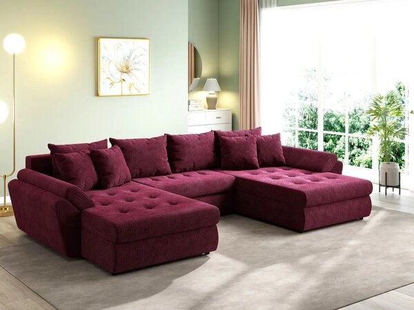 Colțar extensibil dumonde cu ladă de depozitare Loana U Zoom Red 375x185 cm