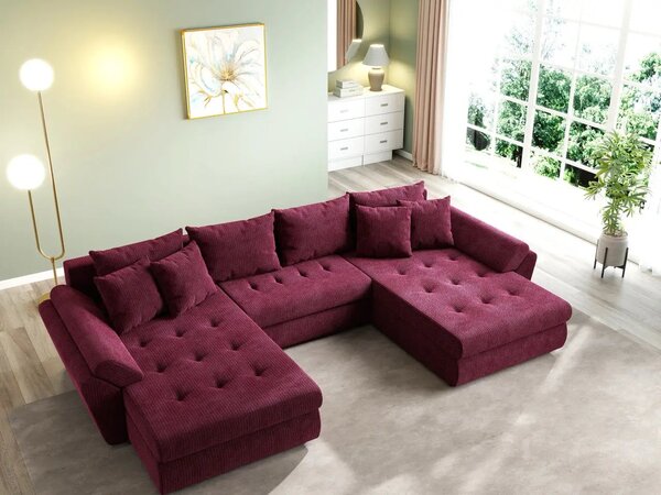 Colțar extensibil dumonde cu ladă de depozitare Loana U Zoom Red 375x185 cm