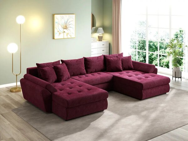 Colțar extensibil dumonde cu ladă de depozitare Loana U Zoom Red 375x185 cm