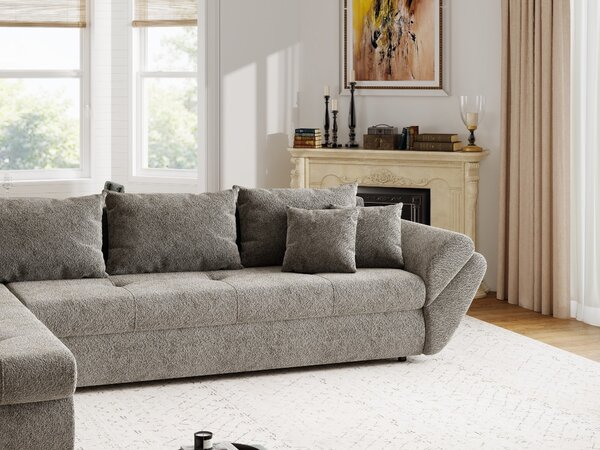 Colțar extensibil dumonde cu ladă de depozitare si sezut confortabil din spuma high-density, Loana XL Arena Taupe 335x185 cm