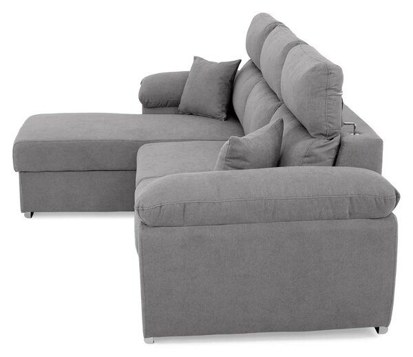 Coltar Como extensibil, functie dormit, lada depozitare, 265x166x91/102 cm, Gri