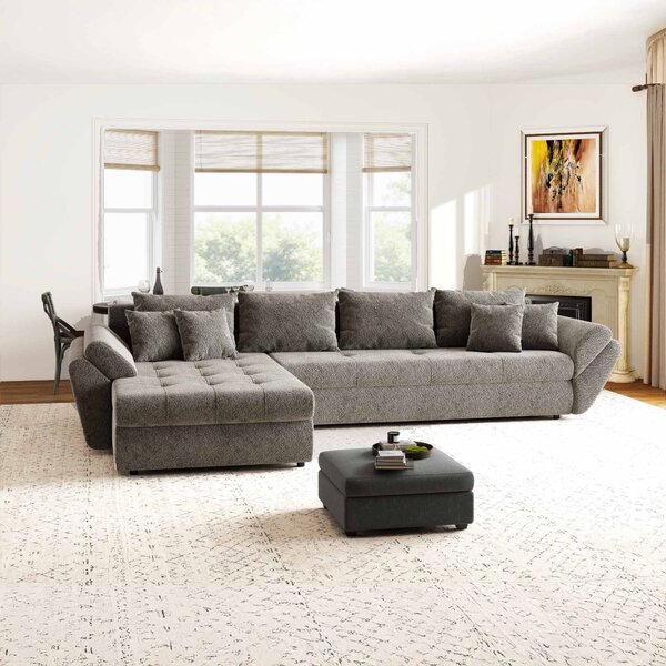 Colțar extensibil dumonde cu ladă de depozitare si sezut confortabil din spuma high-density, Loana XL Arena Taupe 335x185 cm