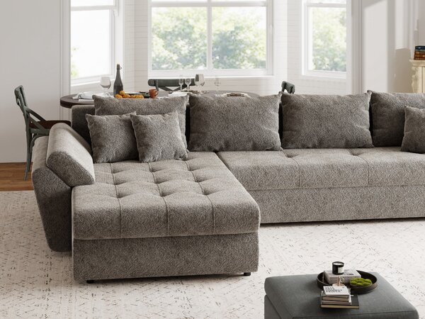 Colțar extensibil dumonde cu ladă de depozitare si sezut confortabil din spuma high-density, Loana XL Arena Taupe 335x185 cm