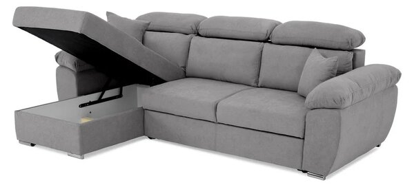 Coltar Como extensibil, functie dormit, lada depozitare, 265x166x91/102 cm, Gri