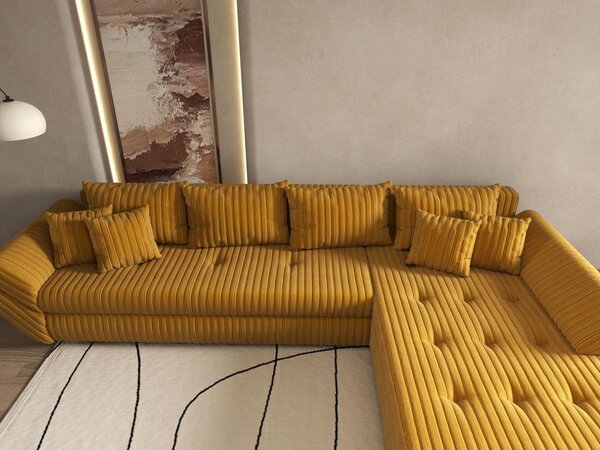 Colțar extensibil dumonde cu ladă de depozitare Loana XL Ambience Mustar II 335x185 cm
