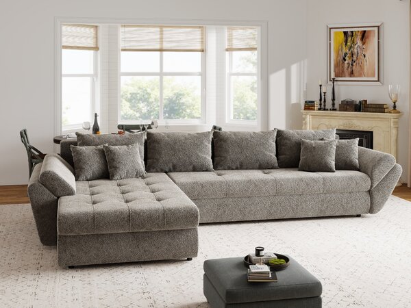 Colțar extensibil dumonde cu ladă de depozitare si sezut confortabil din spuma high-density, Loana XL Arena Taupe 335x185 cm